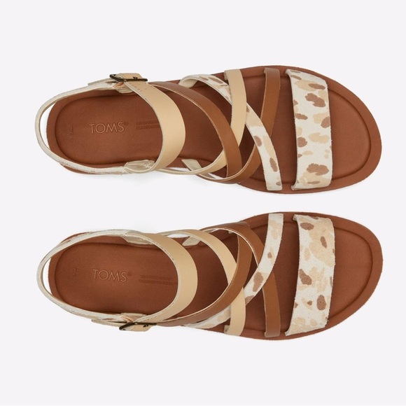 Toms Shoes - TOMS Womens‎ Sephina Print Sandal - Beige Leather Size 8, Womens Strappy Flat